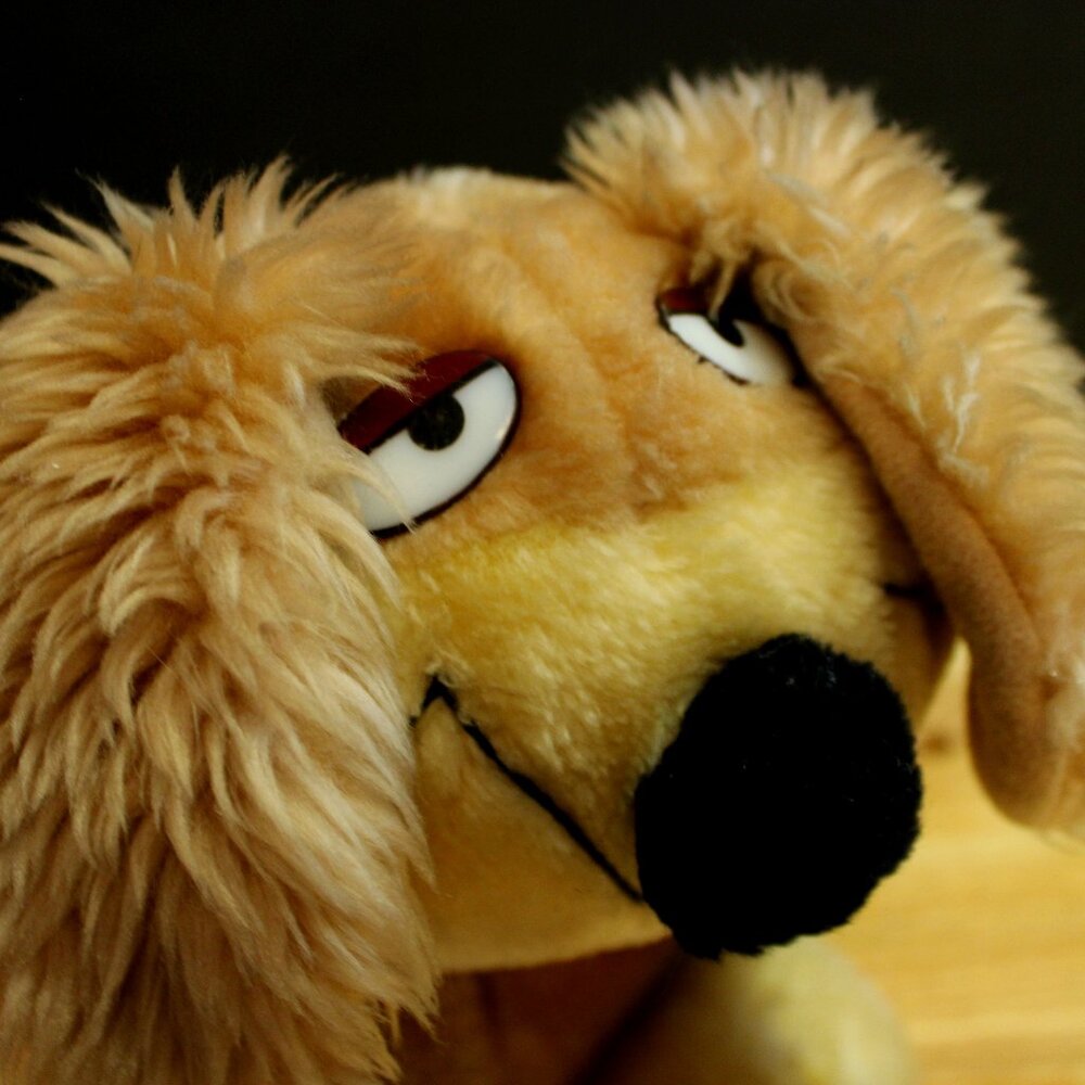 vintage dog plush toy From The World of Smile stuffed animal toy sleepy eyes